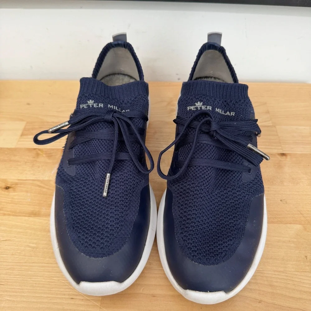 Peter Millar Hyperlight Apollo Navy Knit Sneakers Mens 8.5 LA21EF01